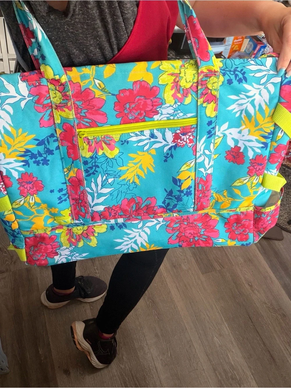 Laura Ashley Turquoise Floral Tote with Pink and Yellow Accents
